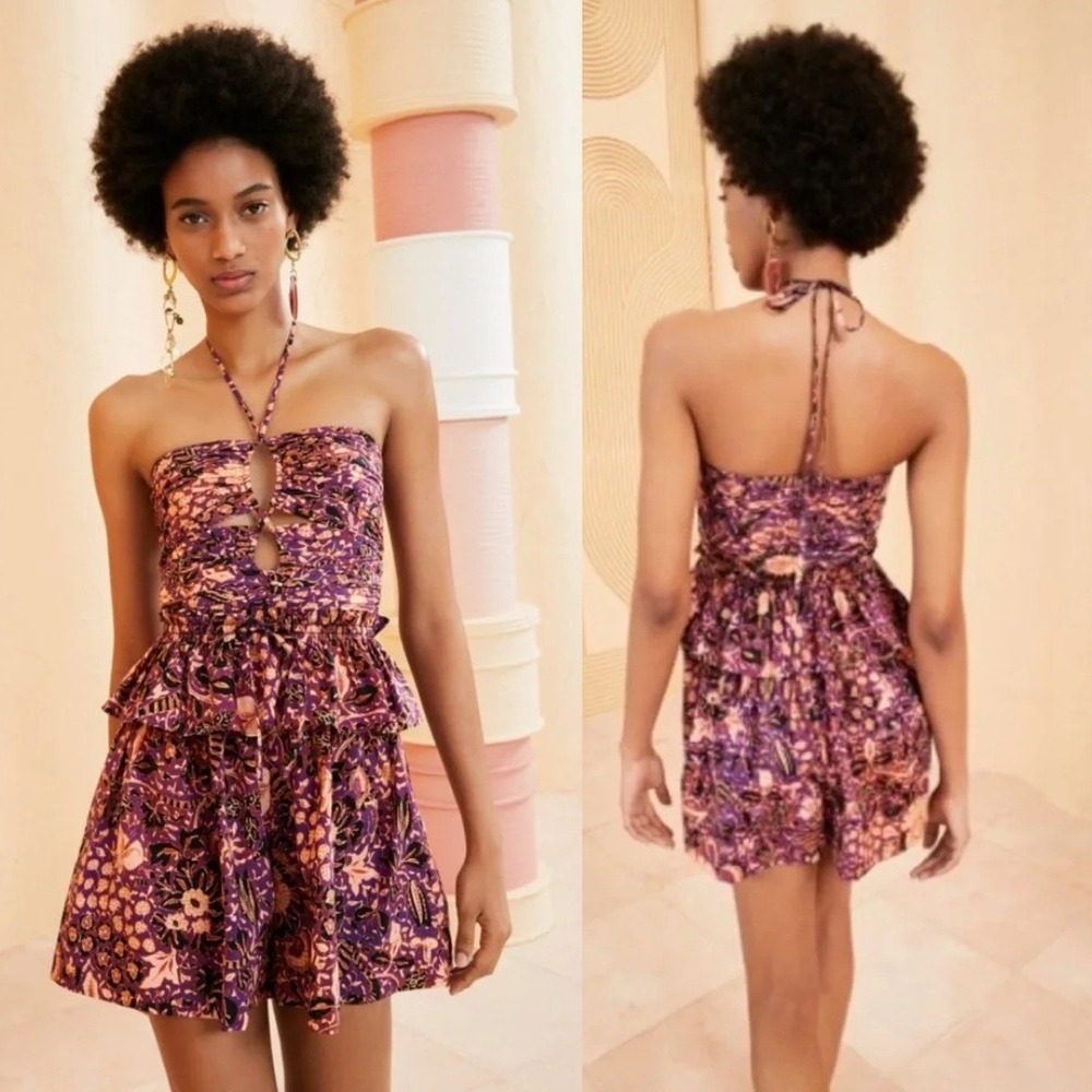 Ulla Johnson Romper Isidro Cotton Purple‎ Floral Halter Romper Size 12